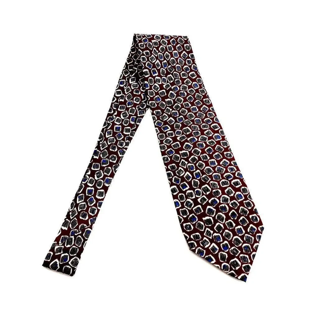 Ferrell Reed Von Maur Print Maroon Red Gray Blue Abstract Silk Tie‎